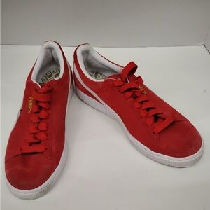 Puma Red Suede Court Shoes, Size 10